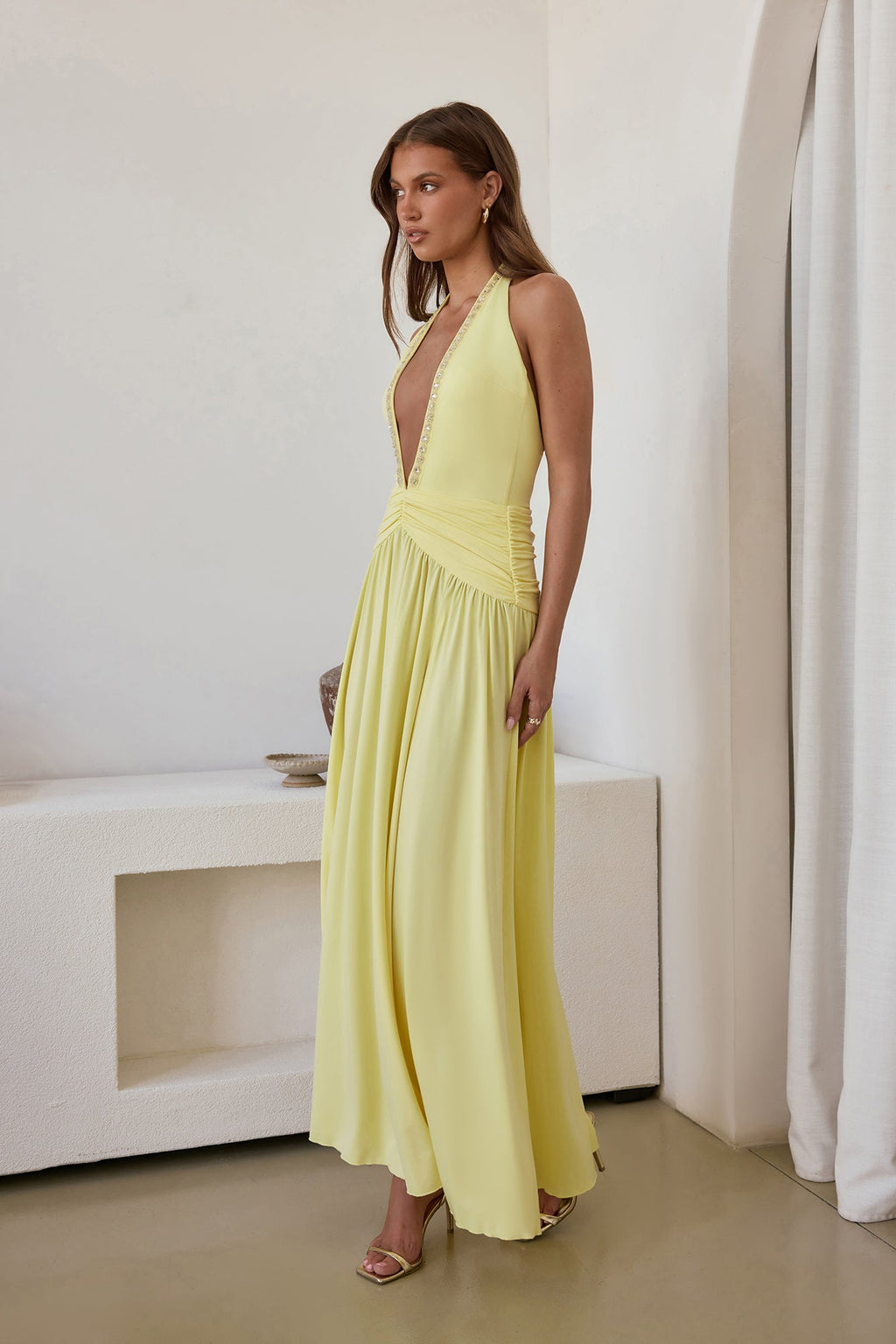 Bewitched By Light Halter Maxi Dress Yellow