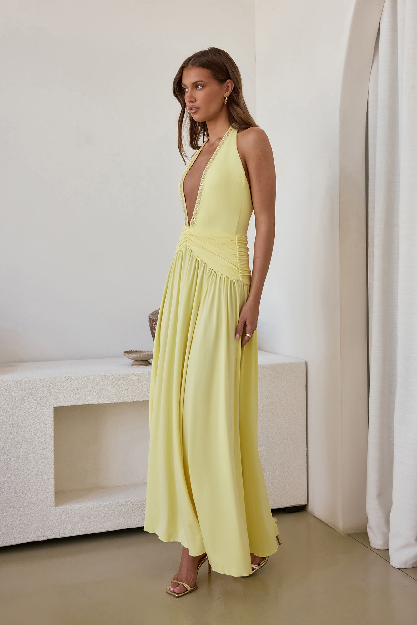 Bewitched By Light Halter Maxi Dress Yellow