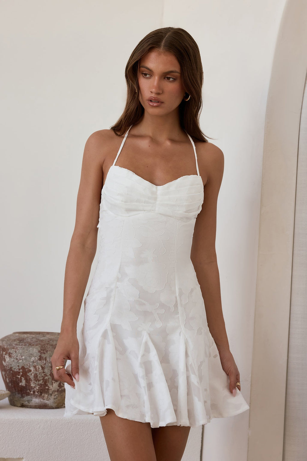 Dancing Alone Halter Mini Dress White