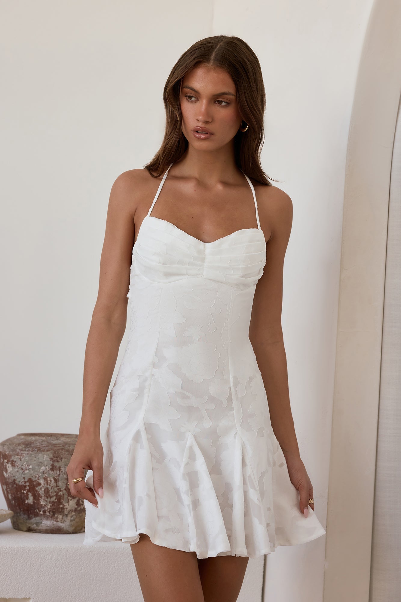 Dancing Alone Halter Mini Dress White