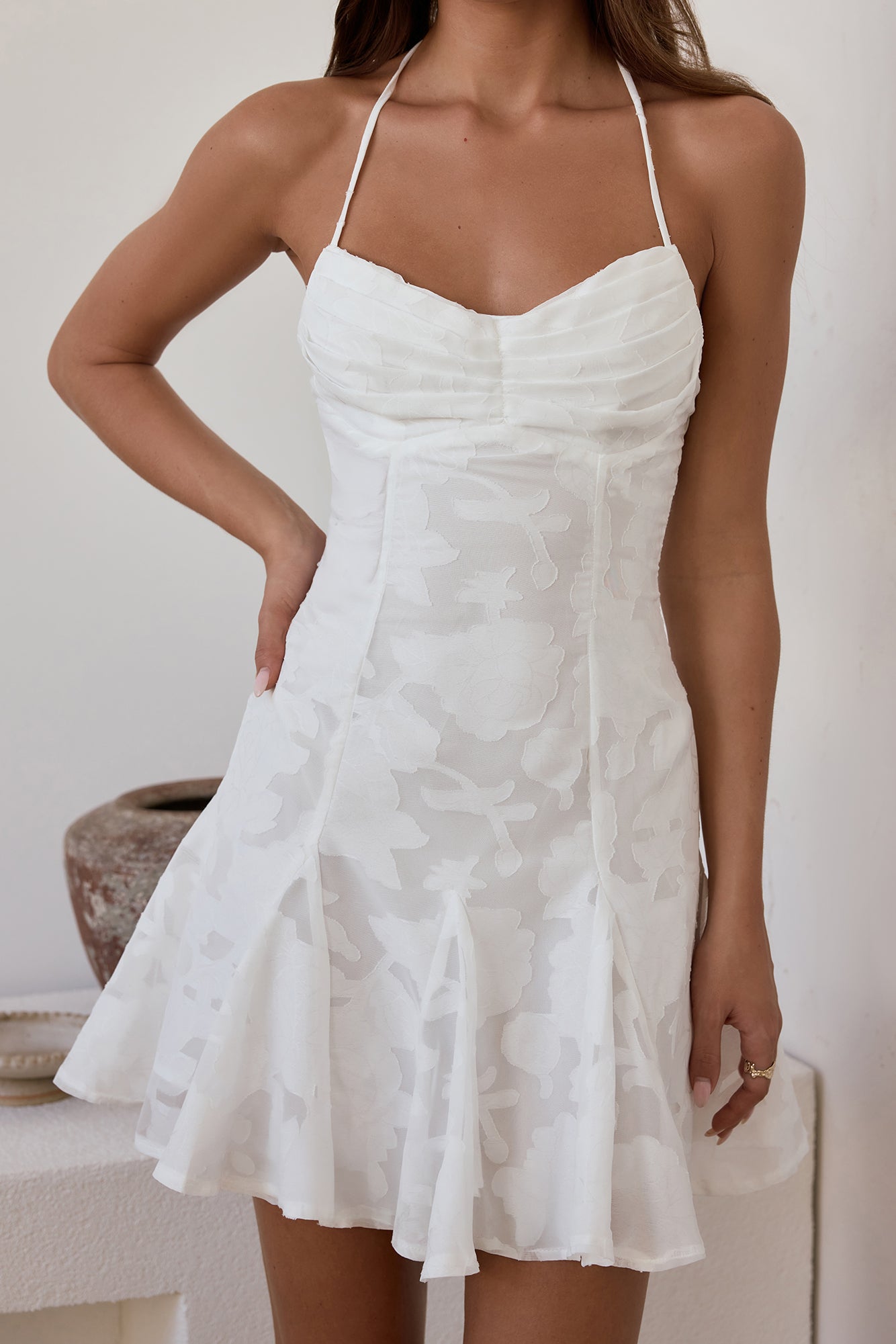 Dancing Alone Halter Mini Dress White