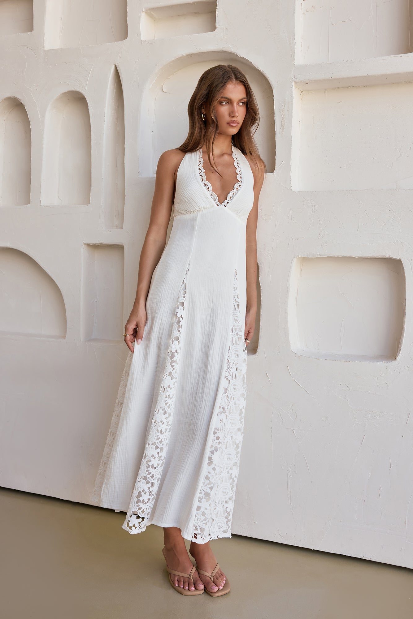 Catching Sunbeams Halter Maxi Dress White