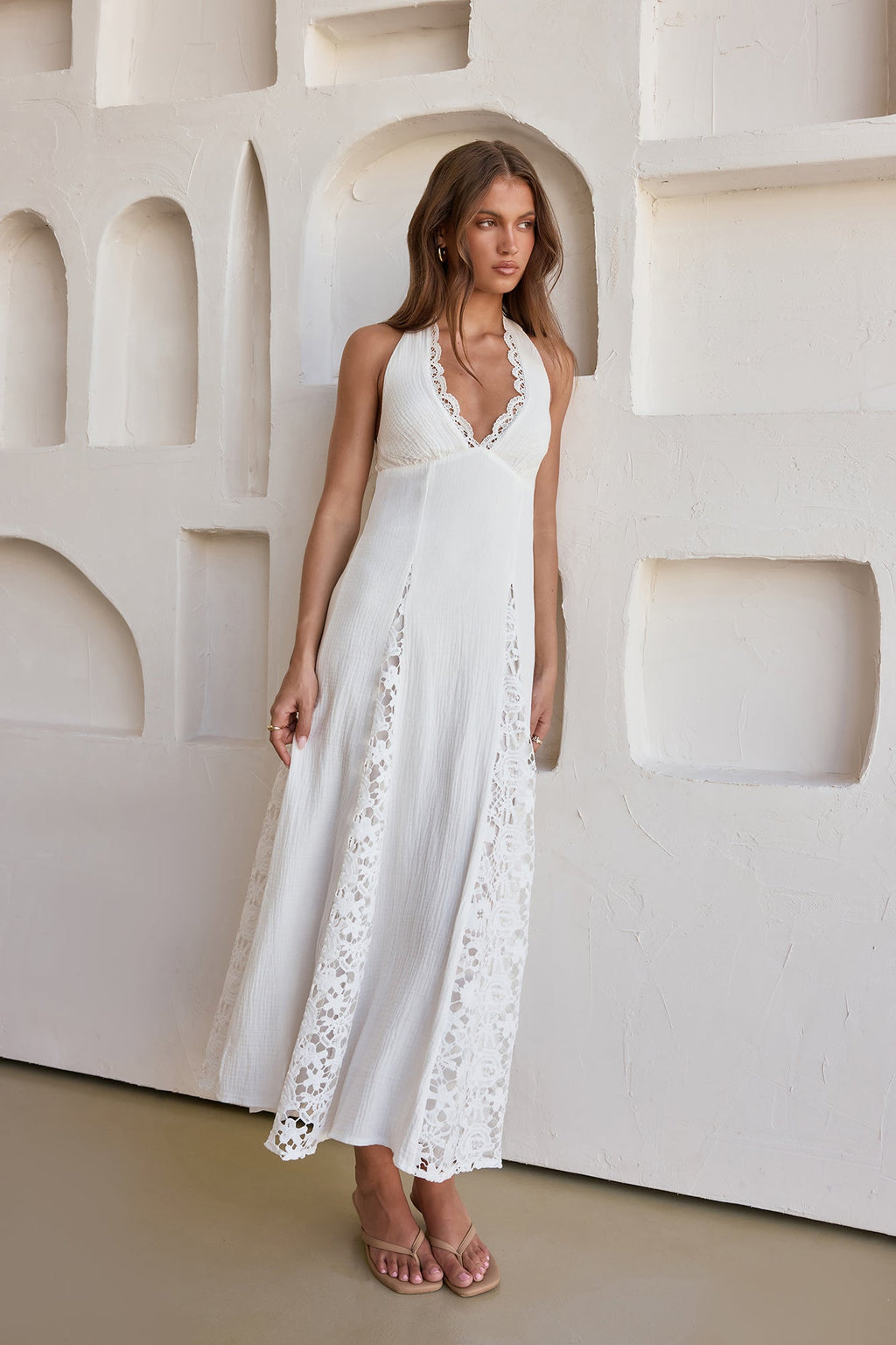 Catching Sunbeams Halter Maxi Dress White