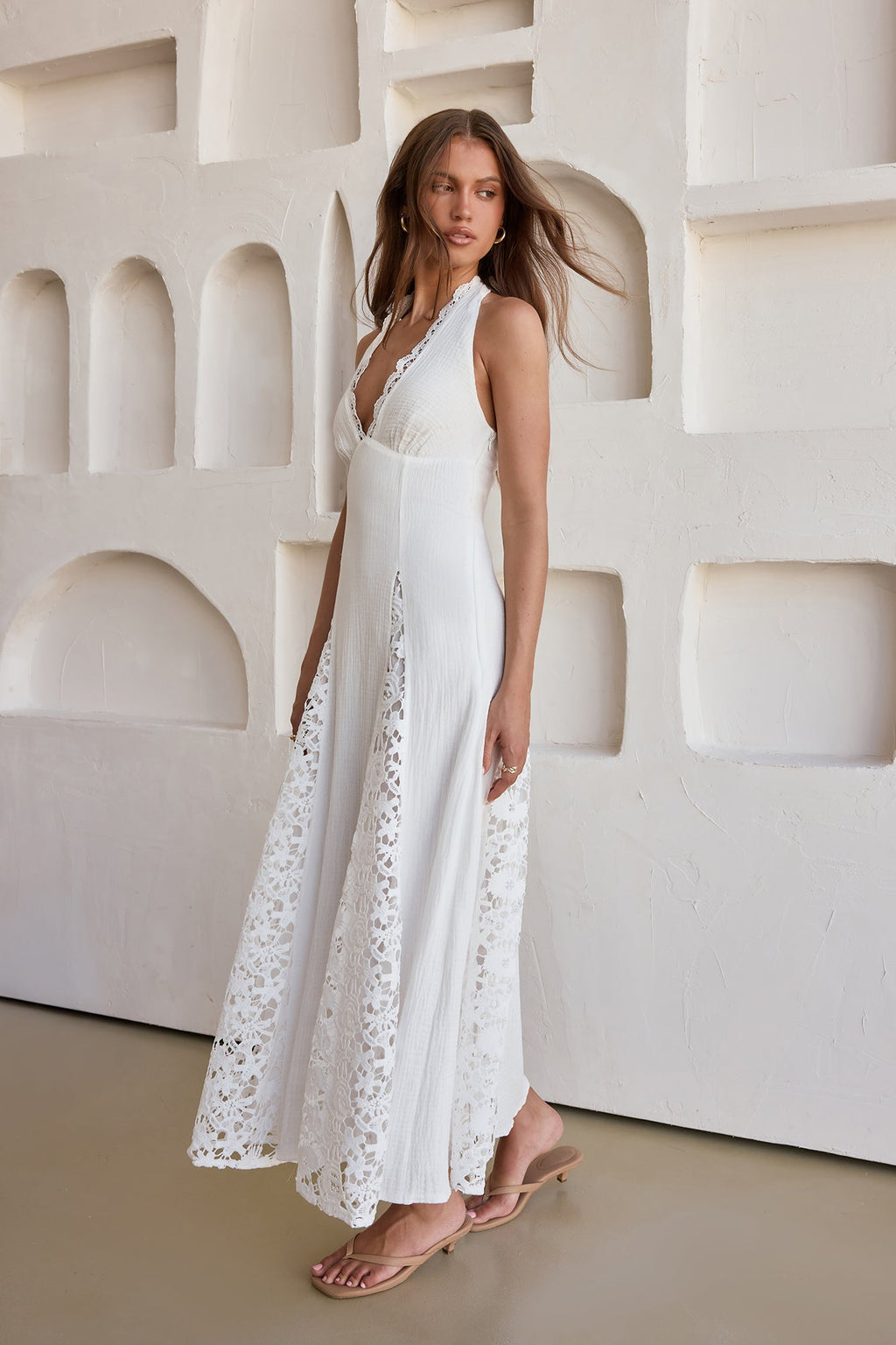 Catching Sunbeams Halter Maxi Dress White