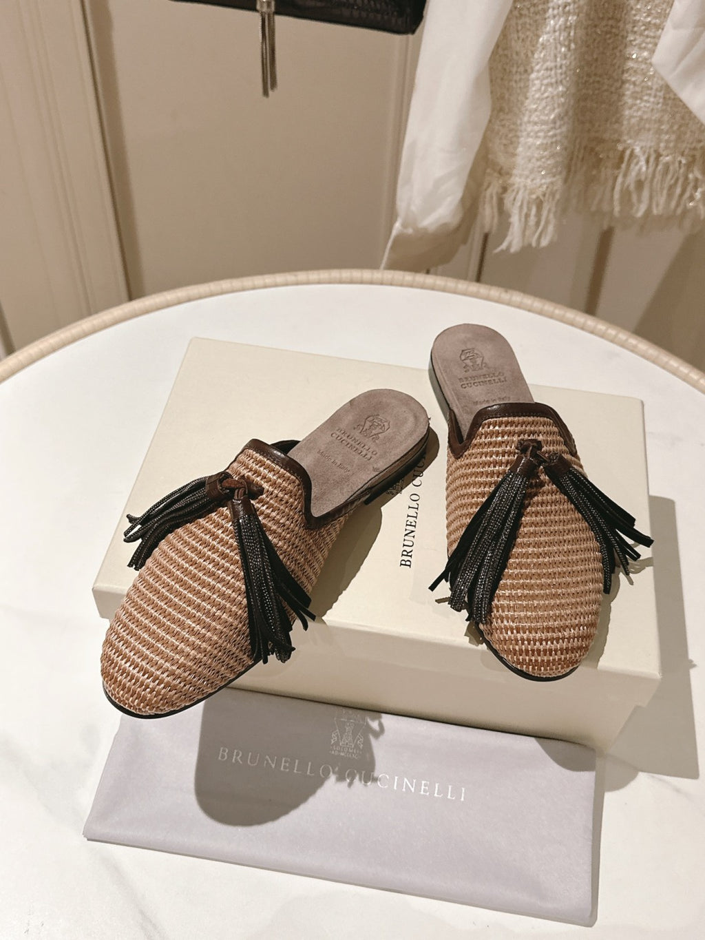 Brunello Cucinelli Women's Tassel Round Toe Solid Color Summer Flat Shoes Lafayette Sheepskin Casual Shoes Tassel Mule Shoes Ngvp #1536