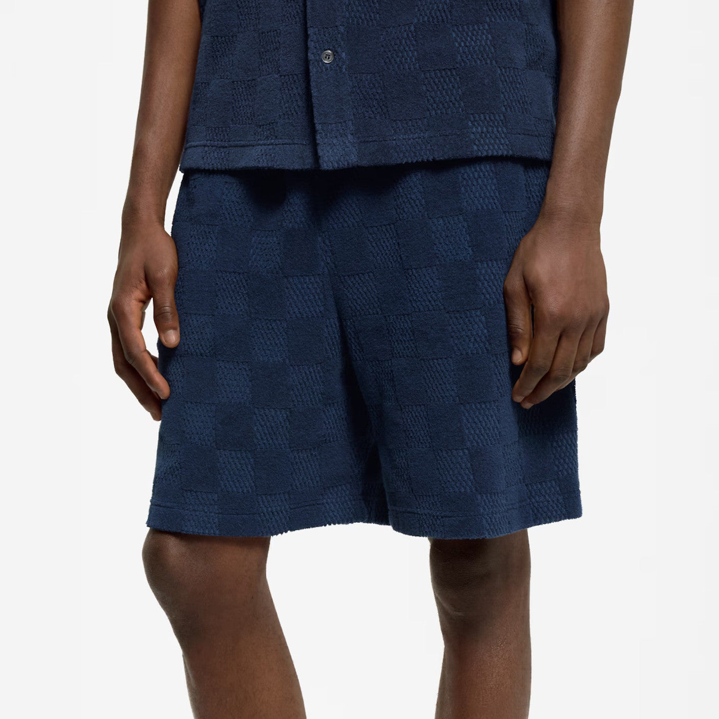 Louis Vuitton Men's Summer Solid Color Checkered Print Cotton Terry Cloth Drawstring Shorts #77876