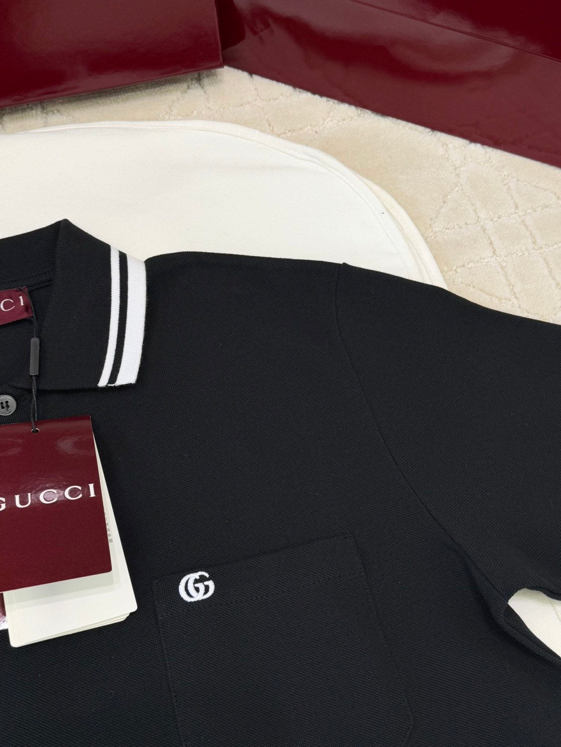 Gucci Men's Summer Striped Lapel Solid Color Straight Cotton Polo Shirt Short Sleeve T-Shirt #75296