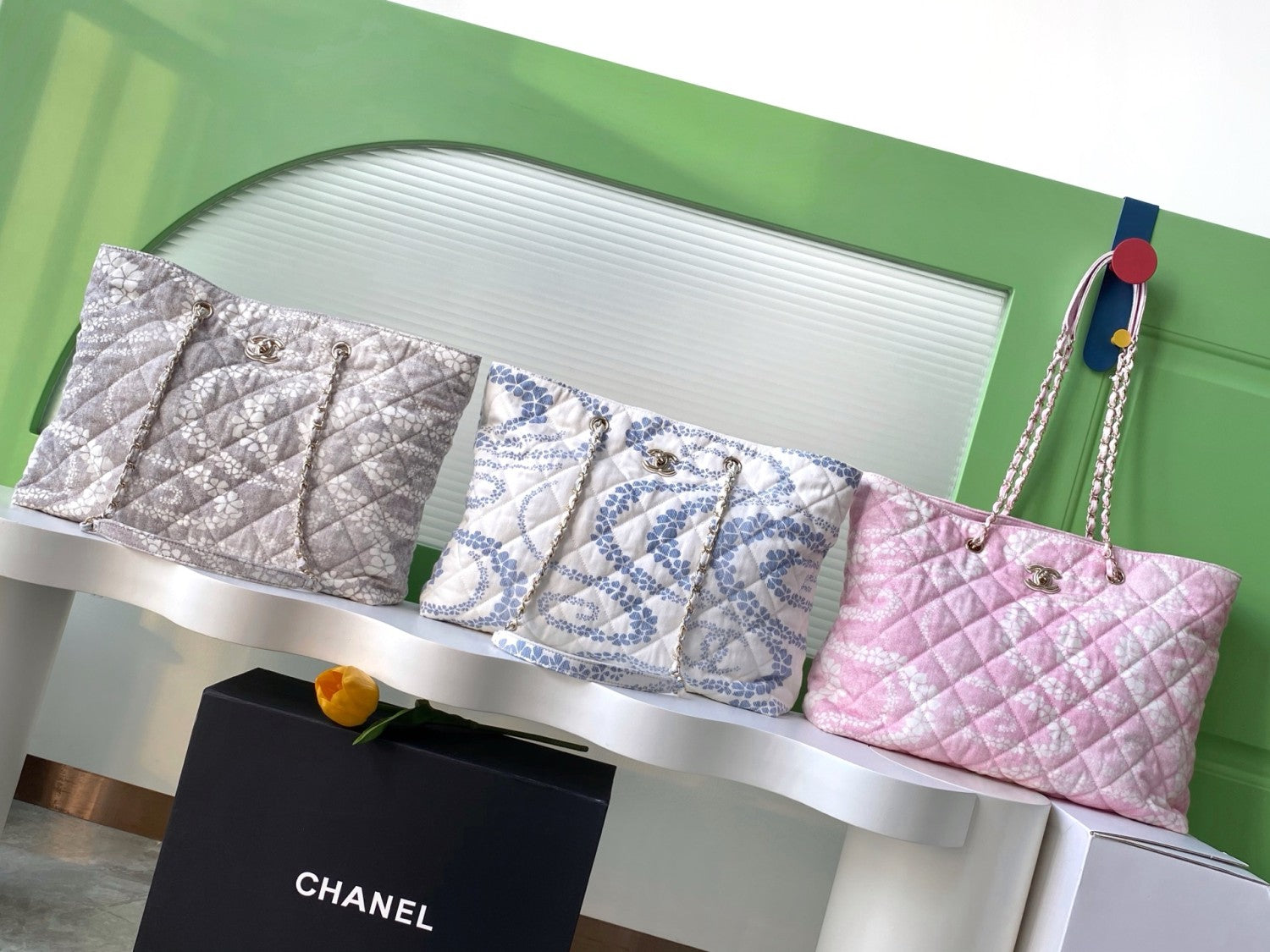 Chanel Women's Solid Color Chain Cherry Blossom Print Cotton Shoulder Bag Bags #77446