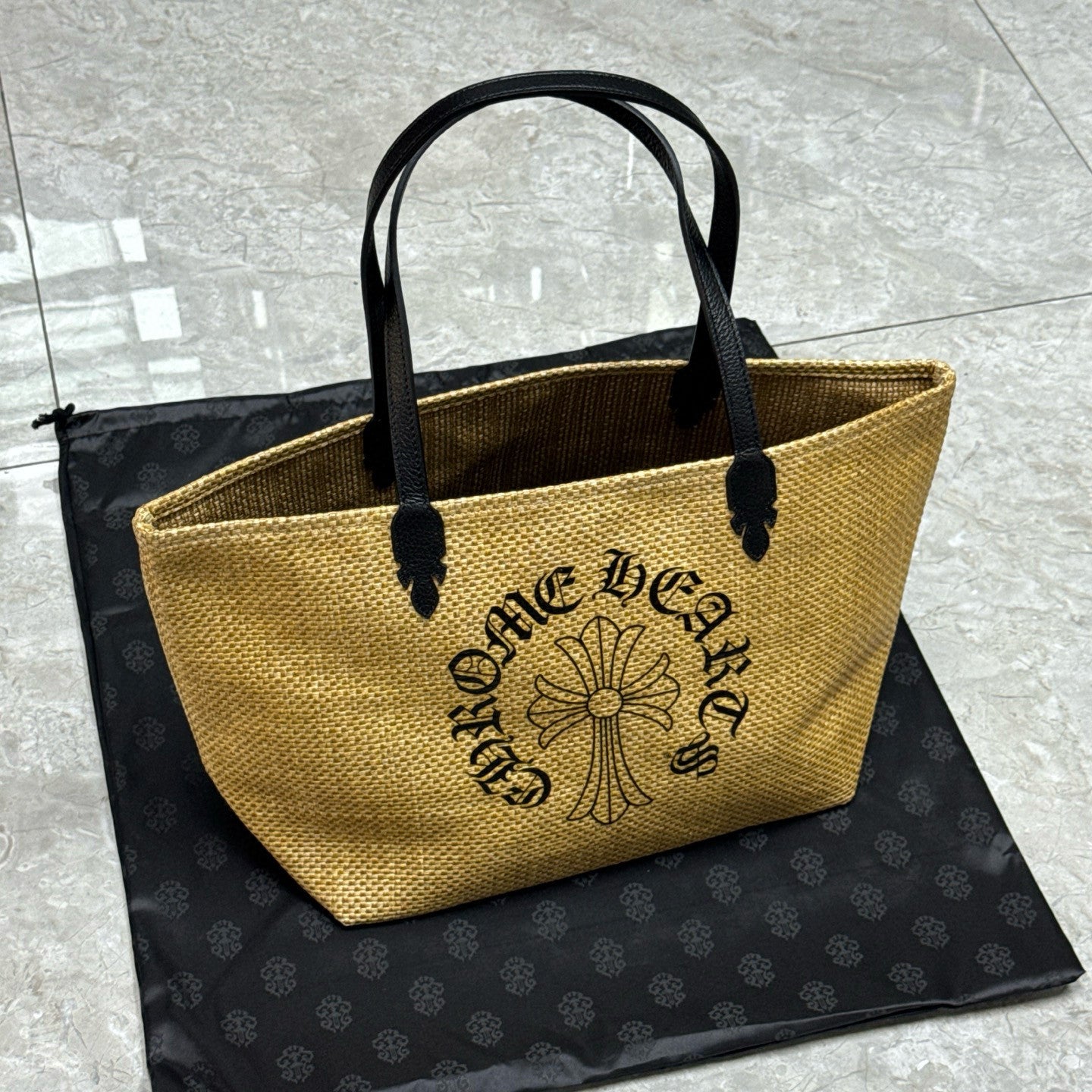 Chrome Hearts Women's Solid Color Sanskrit Print Waterproof Straw Shopping Bag Handbag Tote Bags #77936