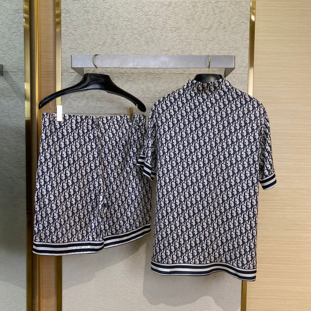 Dior Men's Summer Oblique Print Logo Pattern Short Sleeve Shirt Straight Shorts Set Comfortable Popular Wear Versatile Set Suit #81231