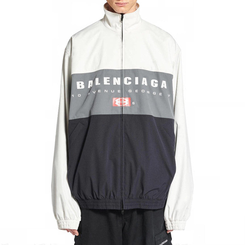 Balenciaga Men's Spring And Autumn Colorblocking High Collar Trench Coat Zipper Long Sleeve Loose Jacket #81298