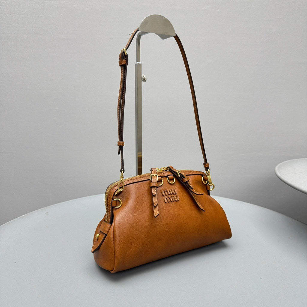 MiuMiu Women's Caprice Calfskin Small Backpack Shoulder Bag Fashionable Brown Clutch Retro Brown 5BF131 #195045