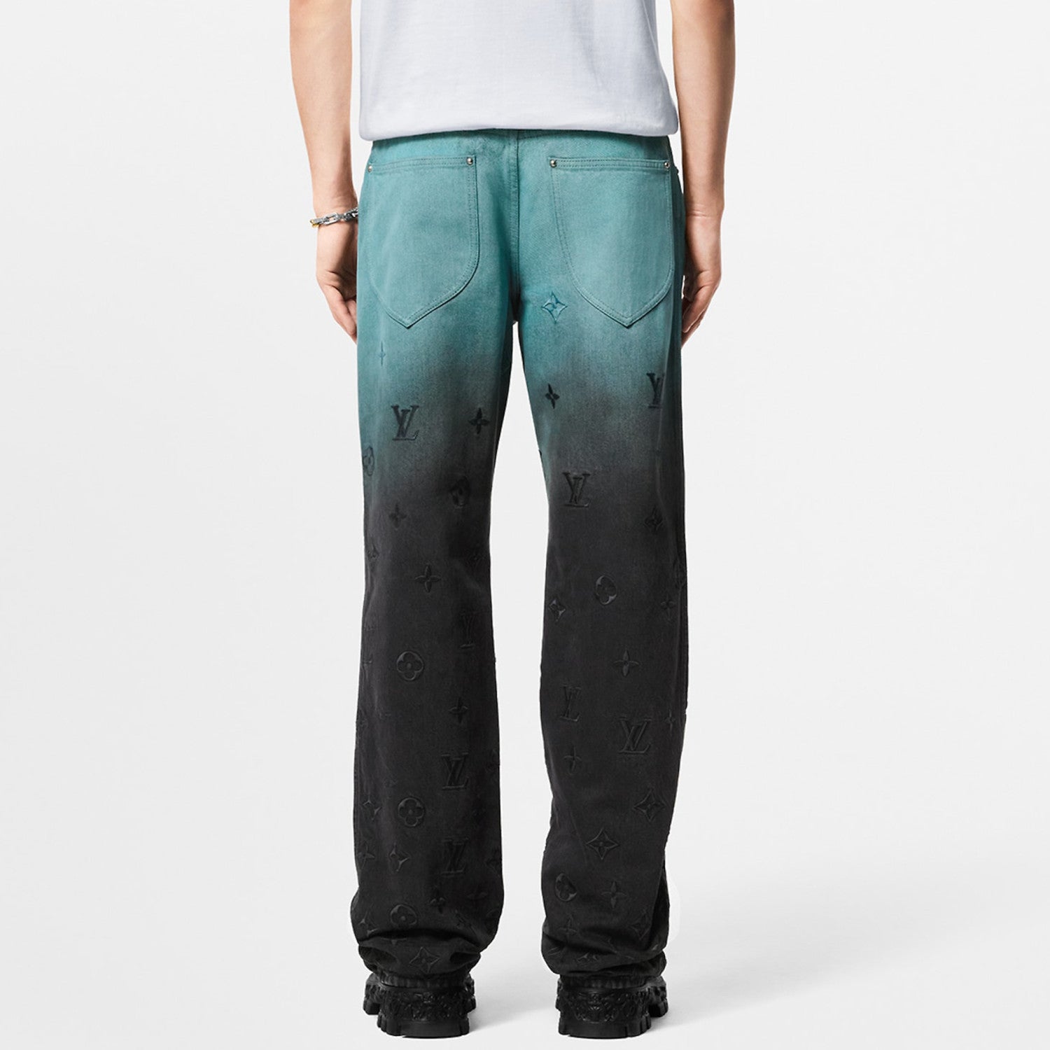Louis Vuitton Men's Spring/summer Tie-dye Embroidery Gradient Denim Suit Lapel Jacket Straight Leg Pants Set  #72323