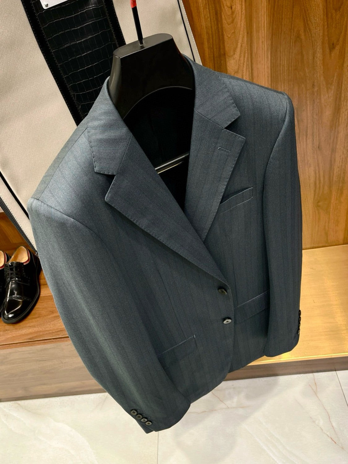 Louis Vuitton Men's Fall And Winter Business High-end Tide Wool Blazer Tops Wedding Suit Casual Pants Dark Stripe Suit Set Suit Set Ngvp #2442