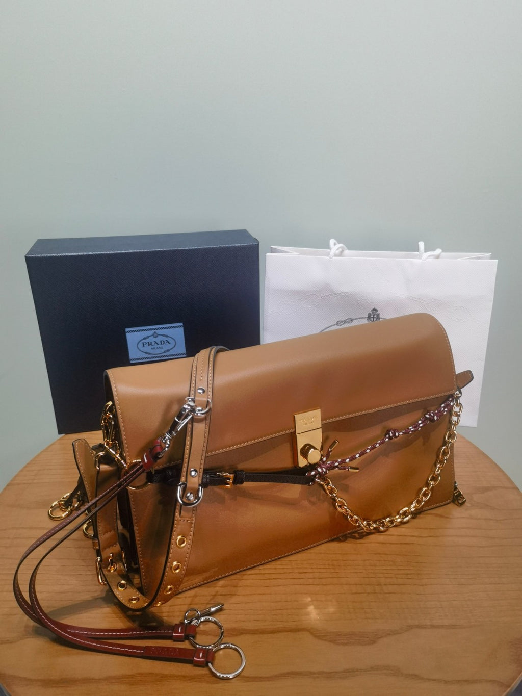 Prada Soft Sound Women's Metal Parts Snap Button Flap Closure Solid Color Leather Crossbody Shoulder Bag Bags #76359