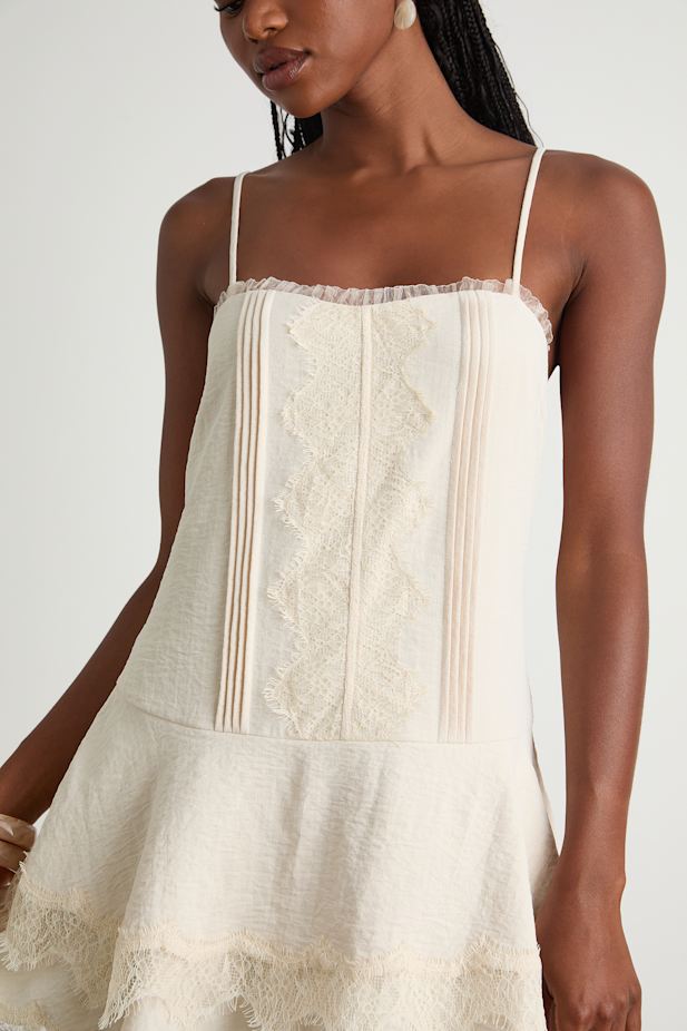 Sahima Cream Lace Tiered Mini Dress