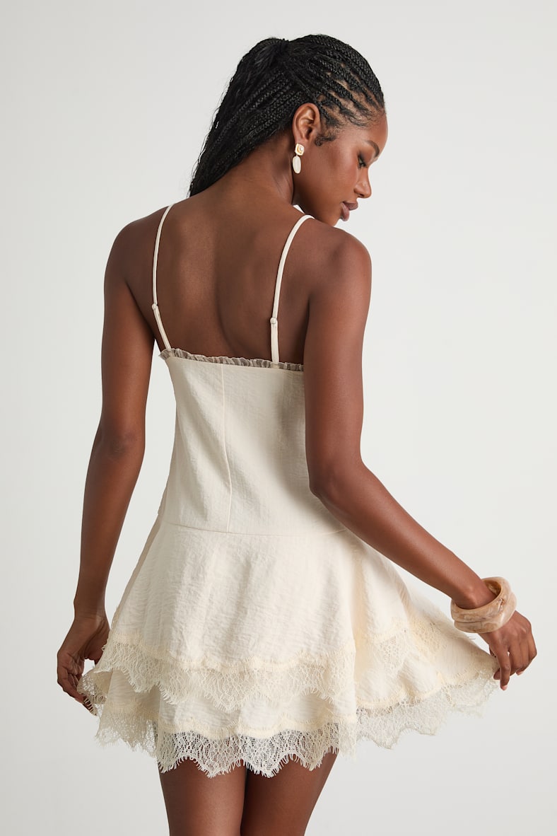 Sahima Cream Lace Tiered Mini Dress