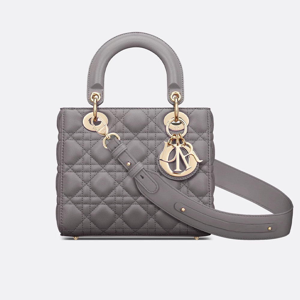 Dior Small Lady Dior My Abcdior Handbag In Glacier Blue Lambskin With Quiltoir Pattern. Four Square Compartments Black Satin Leather Featuring A Black Lacquered Clasp—princess Diana-style Crossbody Bag Bags M0538ONGE #197196