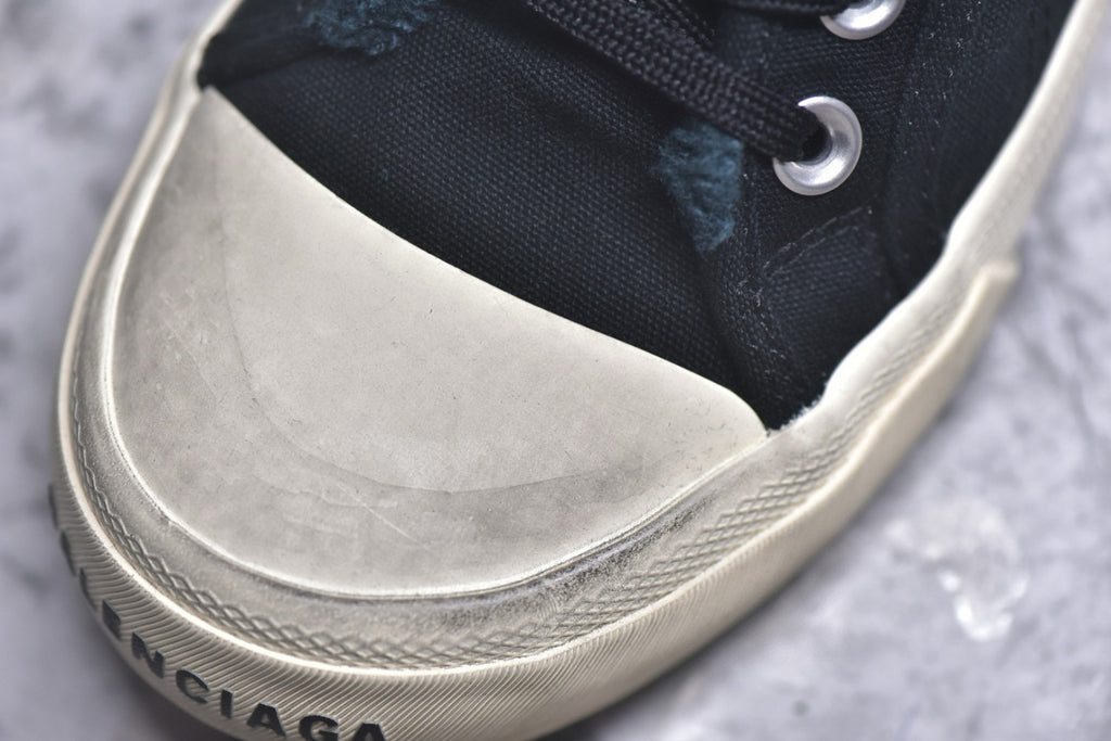 Balenciaga Men's Distressed Low-Top Lace-Up Fashion Canvas Sneakers Spring/Summer/Fall Solid-Color Casual Shoes #81556