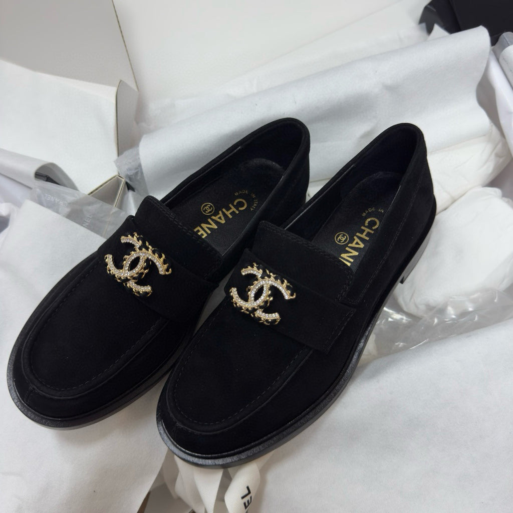Chanel Women's Fall/Winter Fashion Casual Round Toe Slip On Flat Low Top Retro Stud Buckle Suede Loafers Shoes #78865