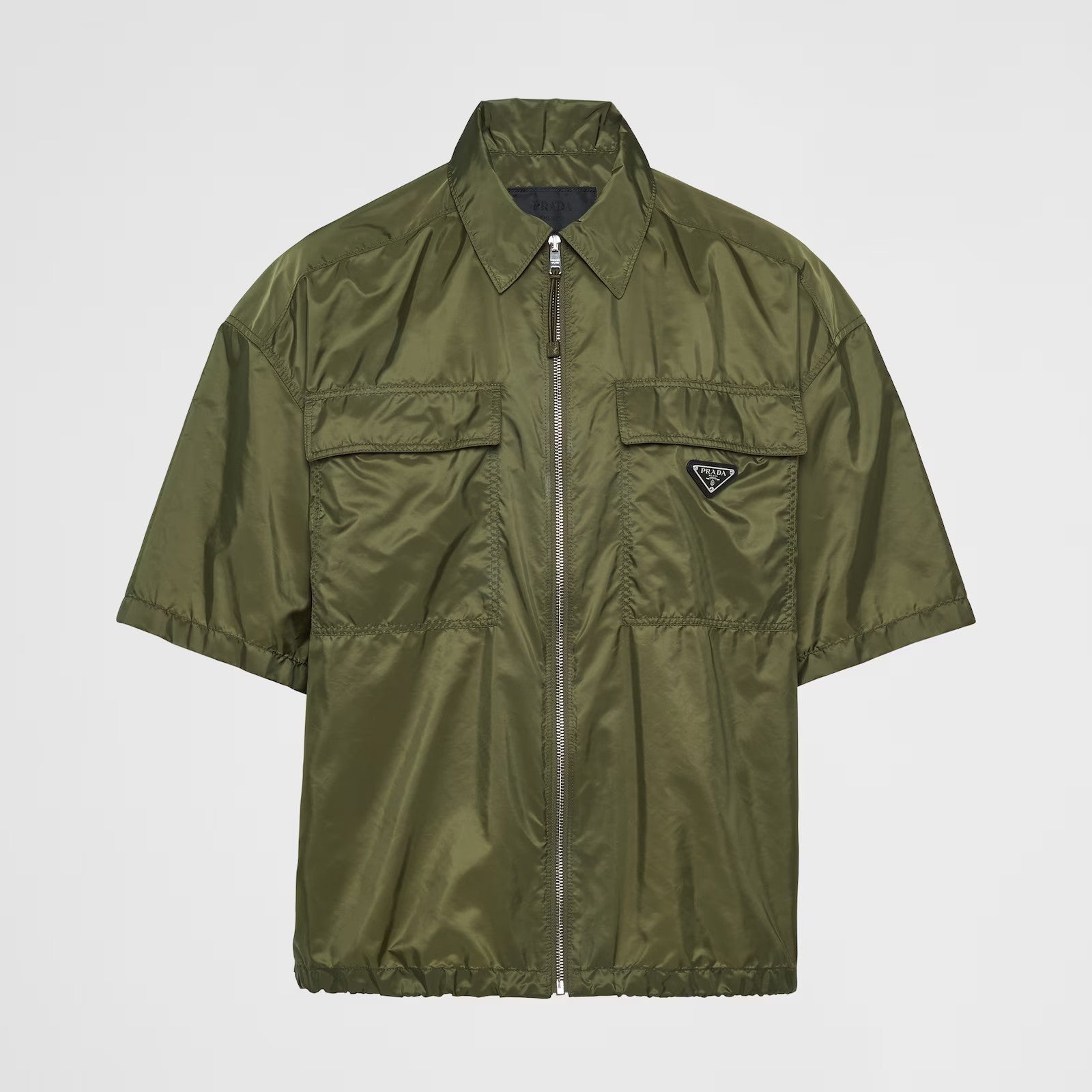 Prada Men's Spring Summer Nylon Solid Colour Lapel Zip Short Sleeve Shirt #99518