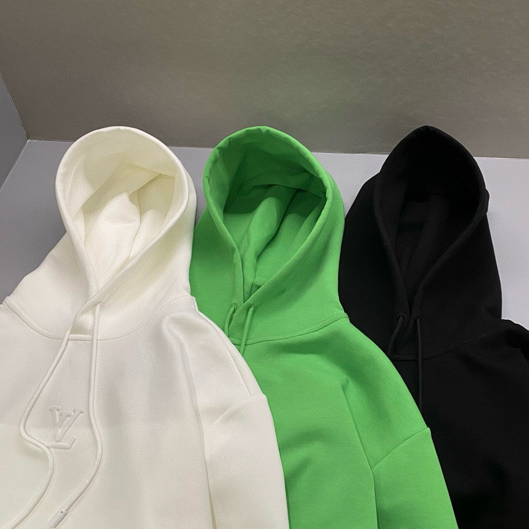 Louis Vuitton Men's Embossed Logo Sport Casual Plain Knit Cotton Hooded Sweatshirt Pullover #97947