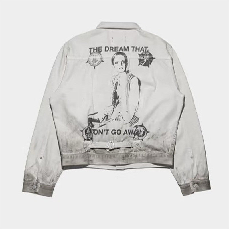 Enfants Riches Deprimes Men's Vintage Washed Back Print Spring/Fall Cotton Collared Solid-Color Single-Breasted Long-Sleeve Jacket Ngvp #2724