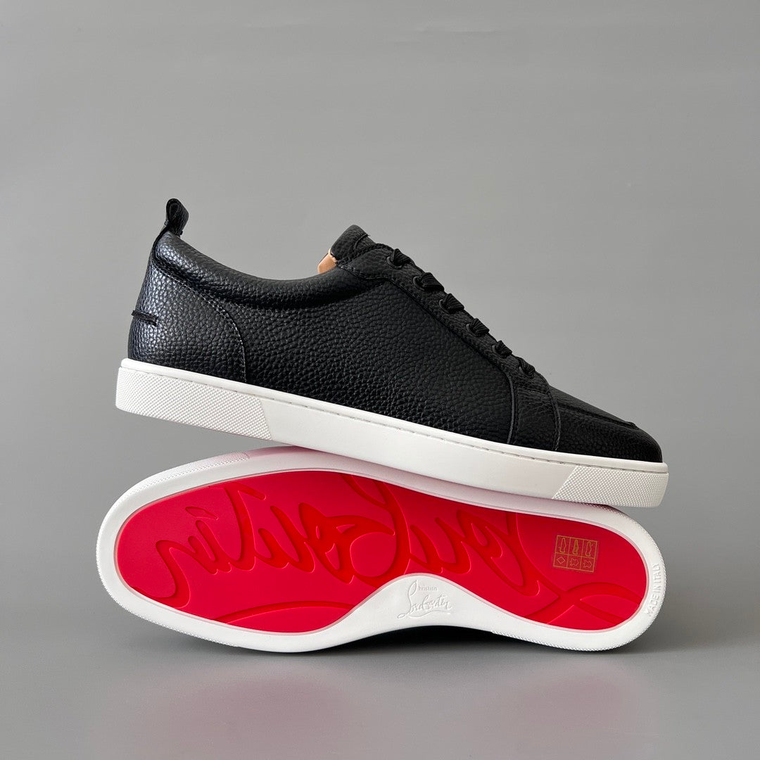 Christian Louboutin Louis Junior Men's And Women's Solid Color Grained Cowhide Low Top Lace Up Flat Casual Shoes #77144