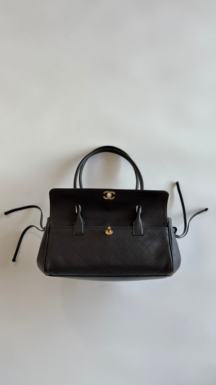 Chanel Small Shopping Bag Grained Calfskin Gold-tone Metal Black #377657