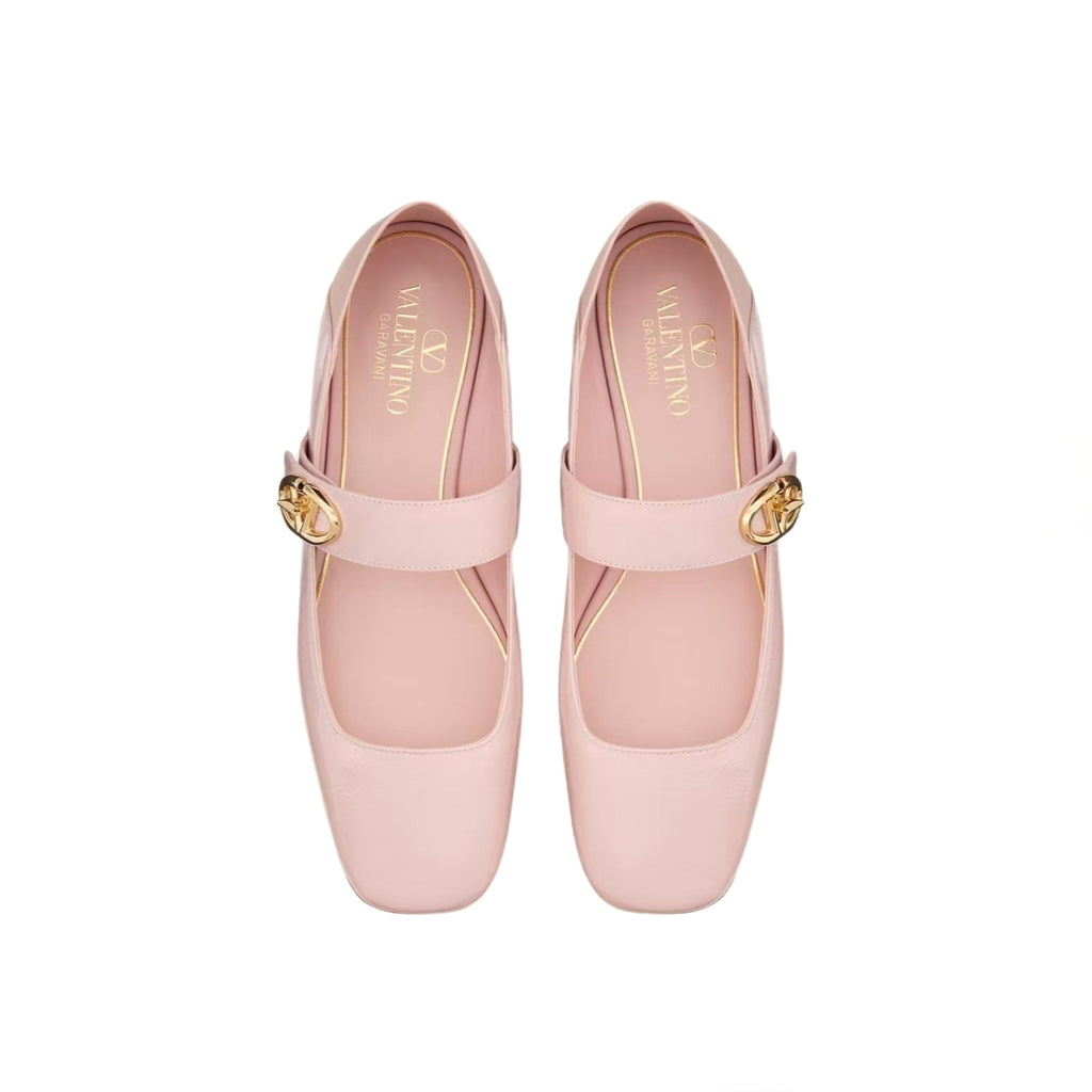Valentino Women's Spring/Fall Fashion Classic Minimalist Elegant Solid Color Leather Flat Low Top Mary Jane Ballet Flats Shoes #79529