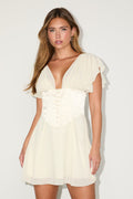 Kistine Ivory Chiffon Corset Flutter Sleeve Mini Dress