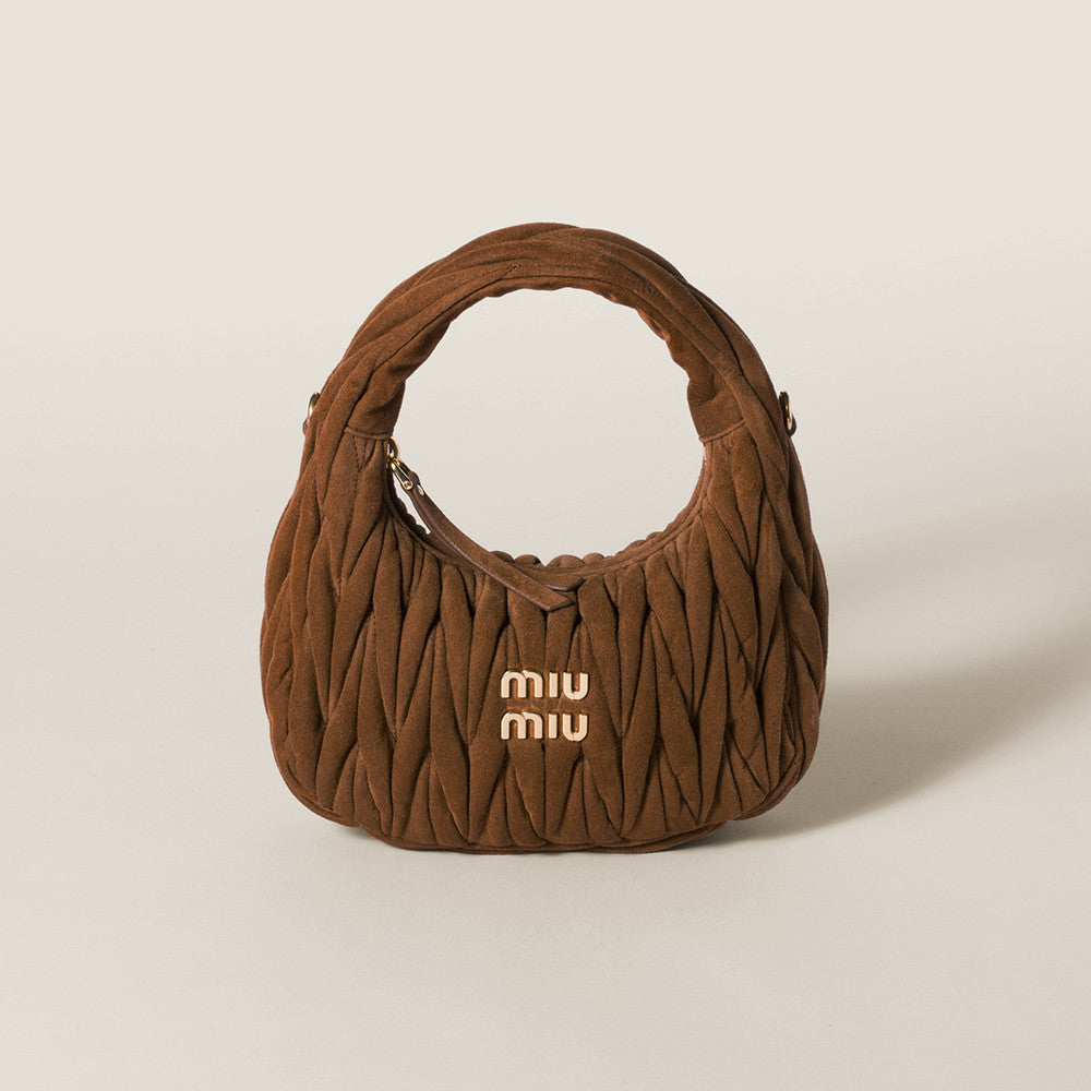 MiuMiu Wander Matelassé Suede Leather Bag Women's Metal Engraving Zipper Closure Single Shoulder Crossbody Crescent Bag Tote Bag #333006