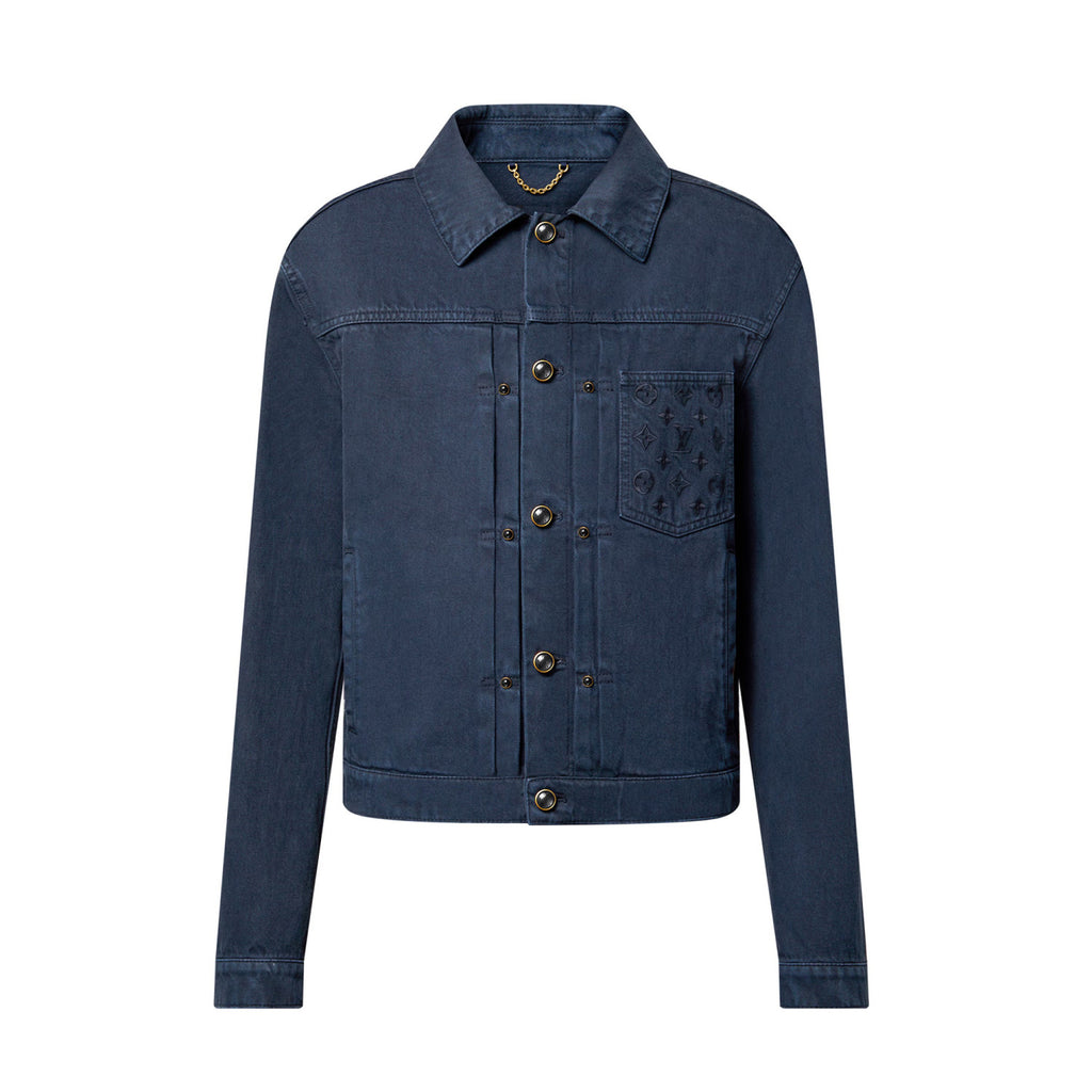 Louis Vuitton Men's Spring/Autumn Solid Colour Embroidered Letter Print Pocket Single-Breasted Long-Sleeved Denim Jacket and Casual Denim Trousers Pants Set Suit #77632