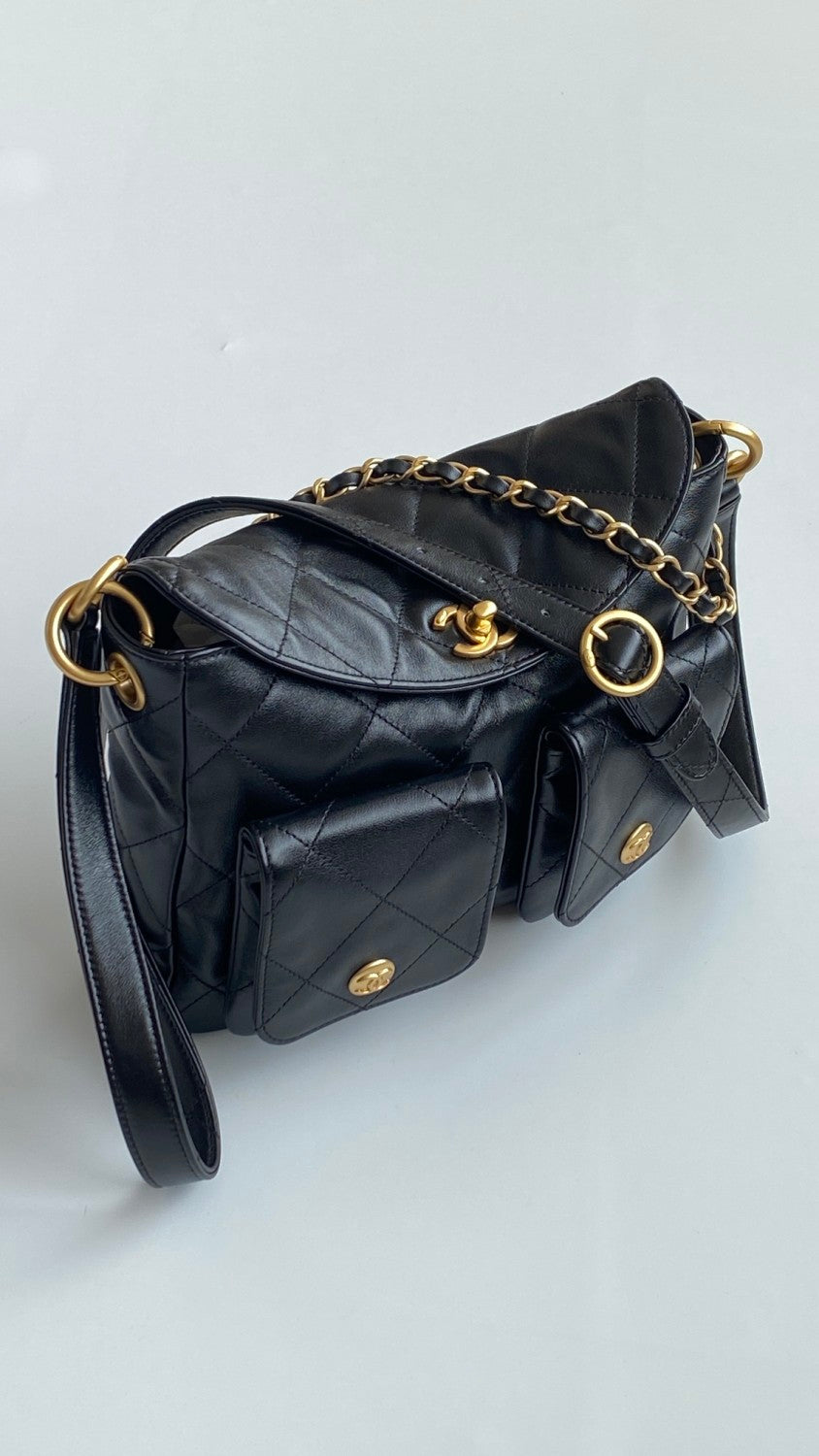Chanel Supple Twins Women's Solid Color Diamond Pattern Gold Buckle Chain Glossy Cowhide Shoulder Crossbody Bag Bags #76371