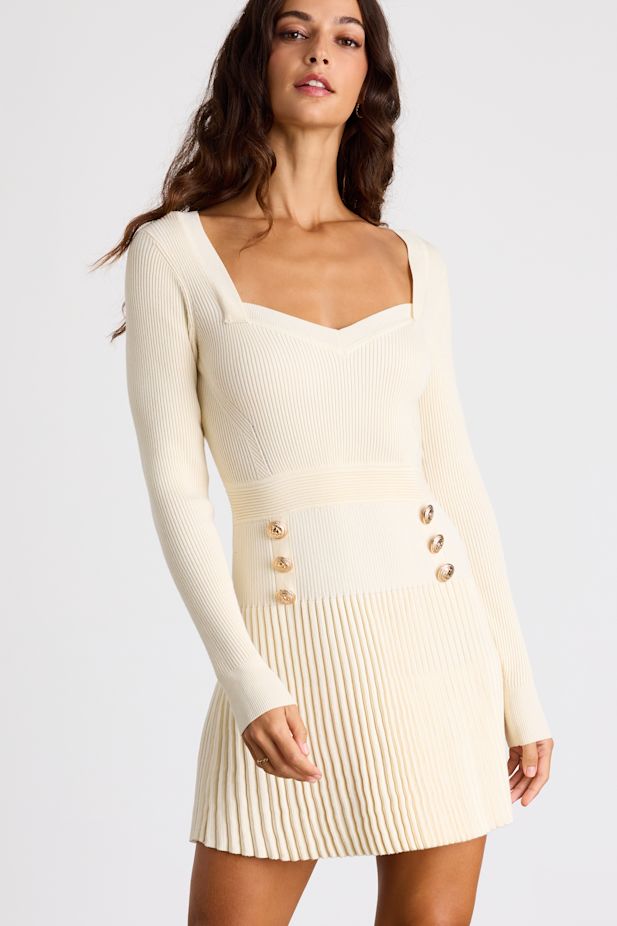 Chicest Crush Ivory Ribbed Long Sleeve Mini Sweater Dress