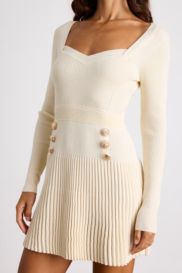 Chicest Crush Ivory Ribbed Long Sleeve Mini Sweater Dress