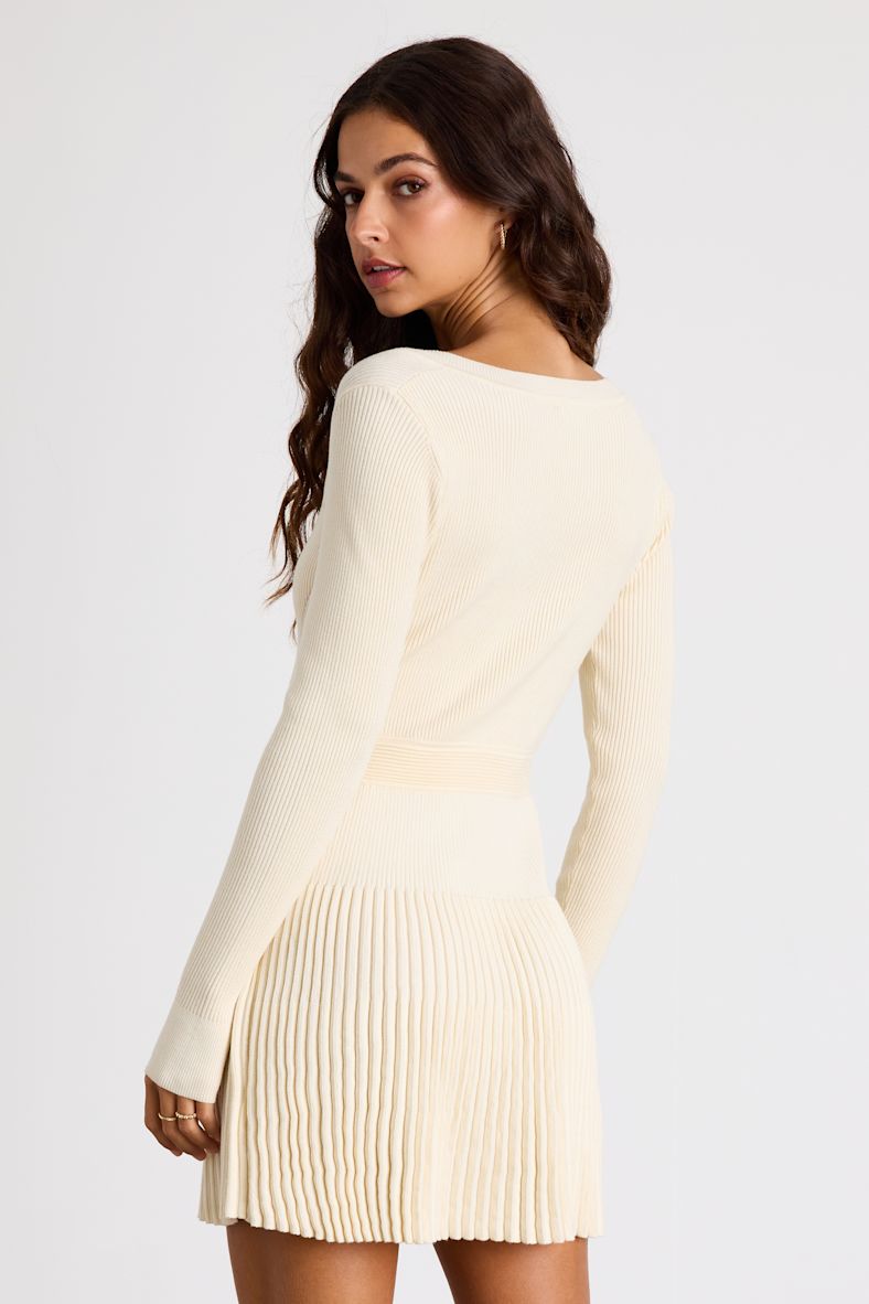Chicest Crush Ivory Ribbed Long Sleeve Mini Sweater Dress