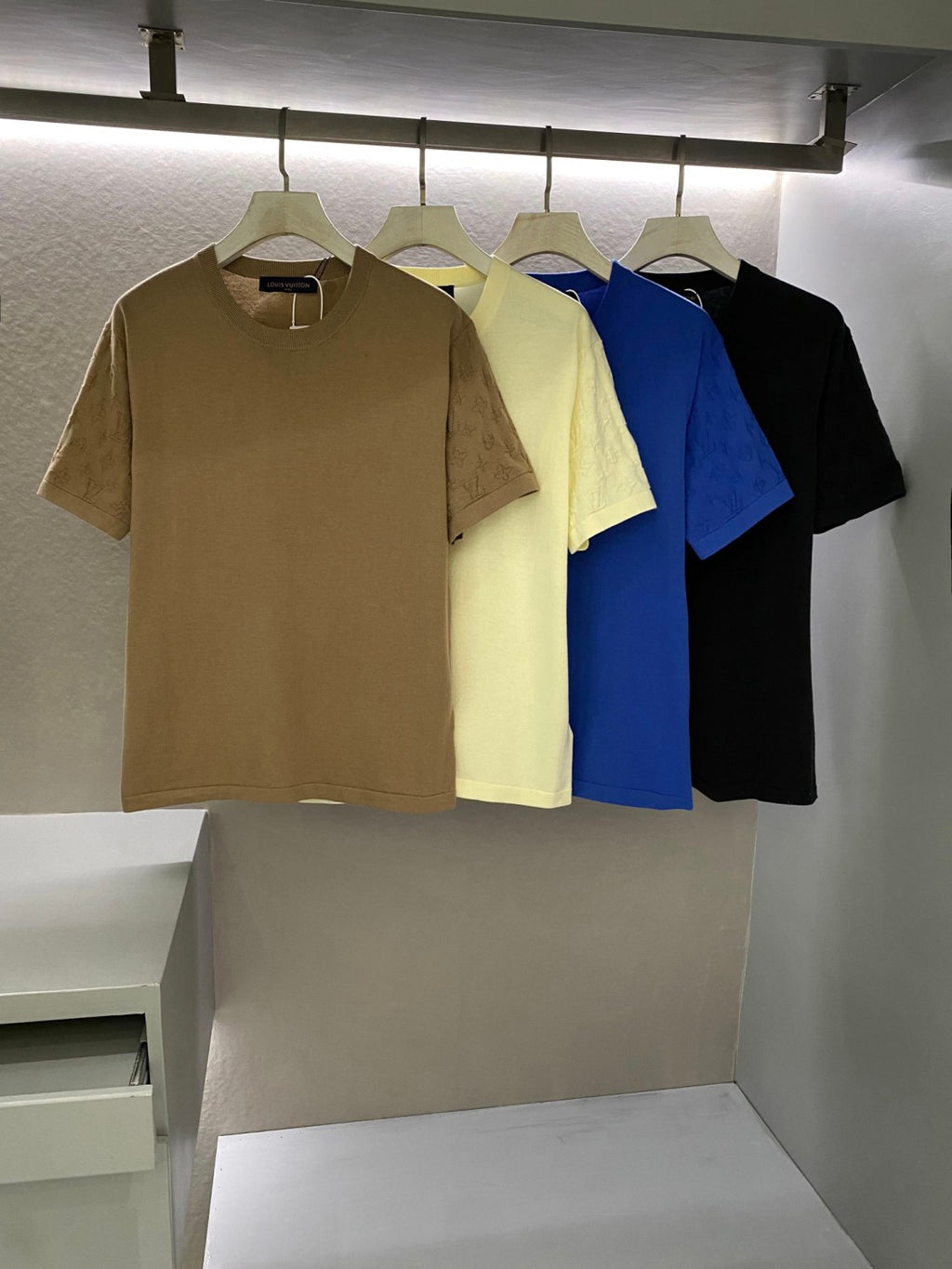 Louis Vuitton Men's Summer Solid Color Logo Jacquard Round Neck Cotton Short Sleeve T-Shirt #99834