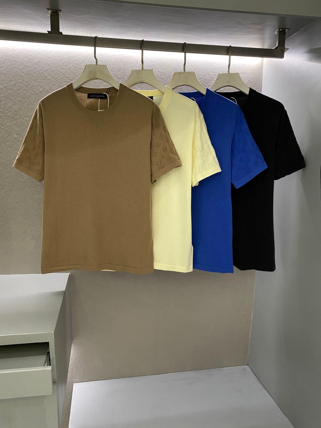Louis Vuitton Men's Summer Solid Color Logo Jacquard Round Neck Cotton Short Sleeve T-Shirt #99834