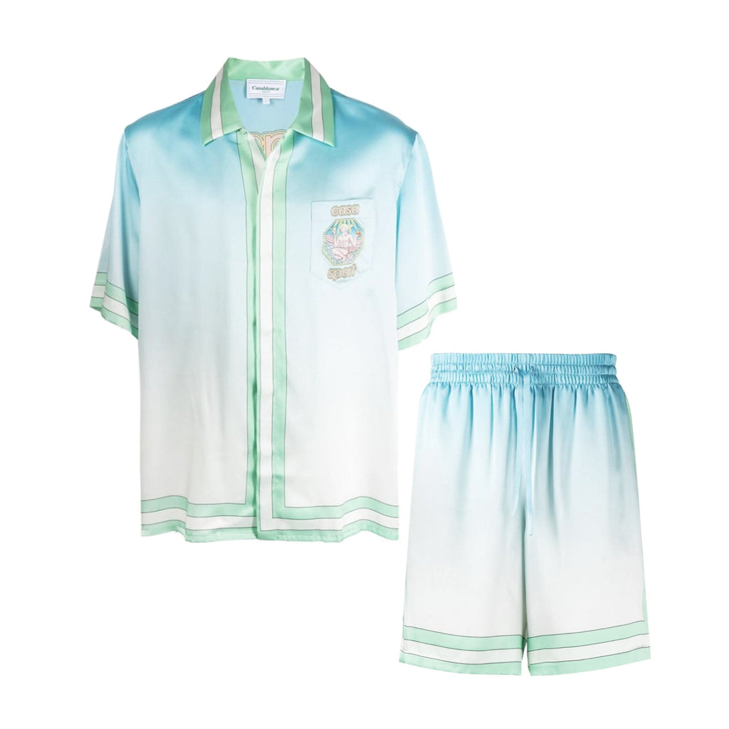 Casablanca Men's Summer Gradient Color Printed Single-Breasted Short-Sleeved Shirt and Casual Shorts Set Suit #77741
