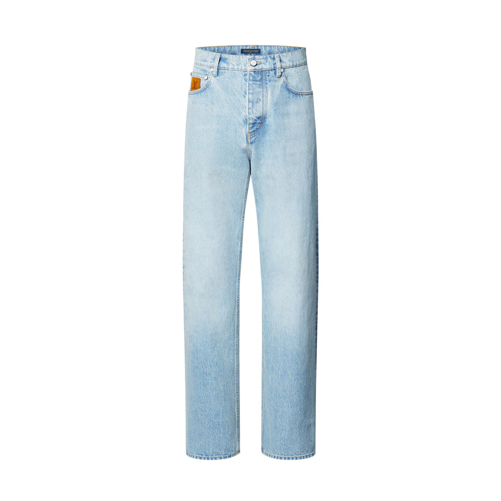 Louis Vuitton Men's Spring/Autumn Solid Color Embroidered Logo Pocket Jeans Pants #77221