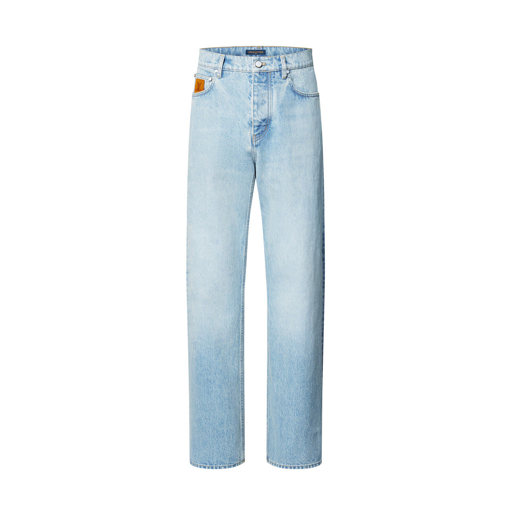 Louis Vuitton Men's Spring/Autumn Solid Color Embroidered Logo Pocket Jeans Pants #77221
