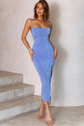 Frieda Cowl Neck Front Split Midi Dress Sky Blue