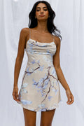 Well Versed Pleated Mini Dress Tropic Floral Print Beige