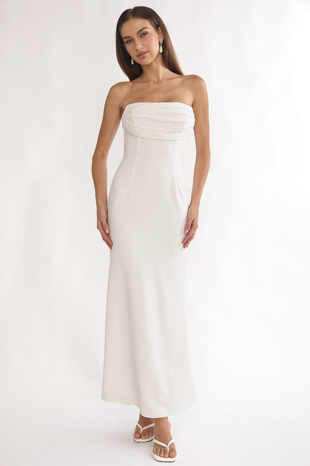 Well Versed Strapless Pleat Bust Maxi Dress White