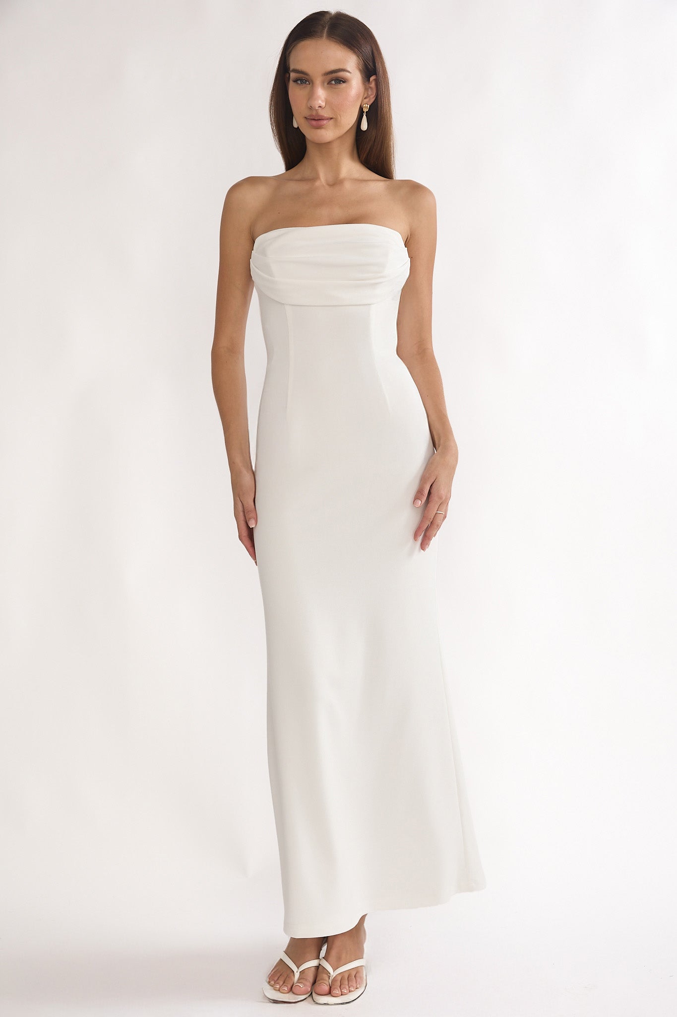 Well Versed Strapless Pleat Bust Maxi Dress White