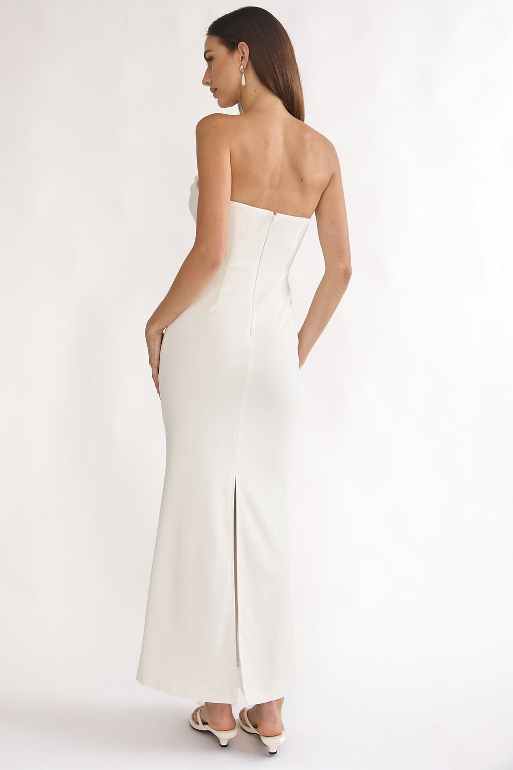 Well Versed Strapless Pleat Bust Maxi Dress White