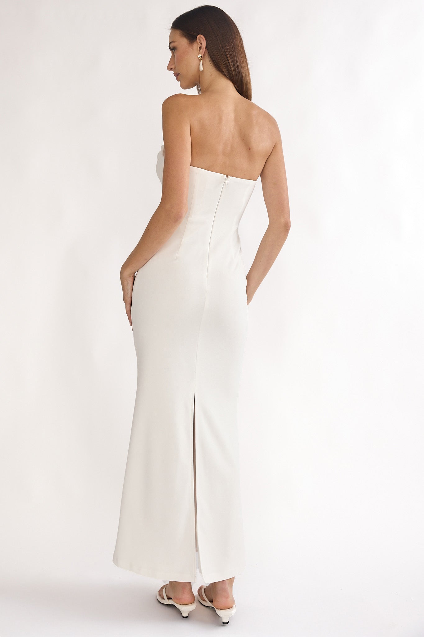 Well Versed Strapless Pleat Bust Maxi Dress White