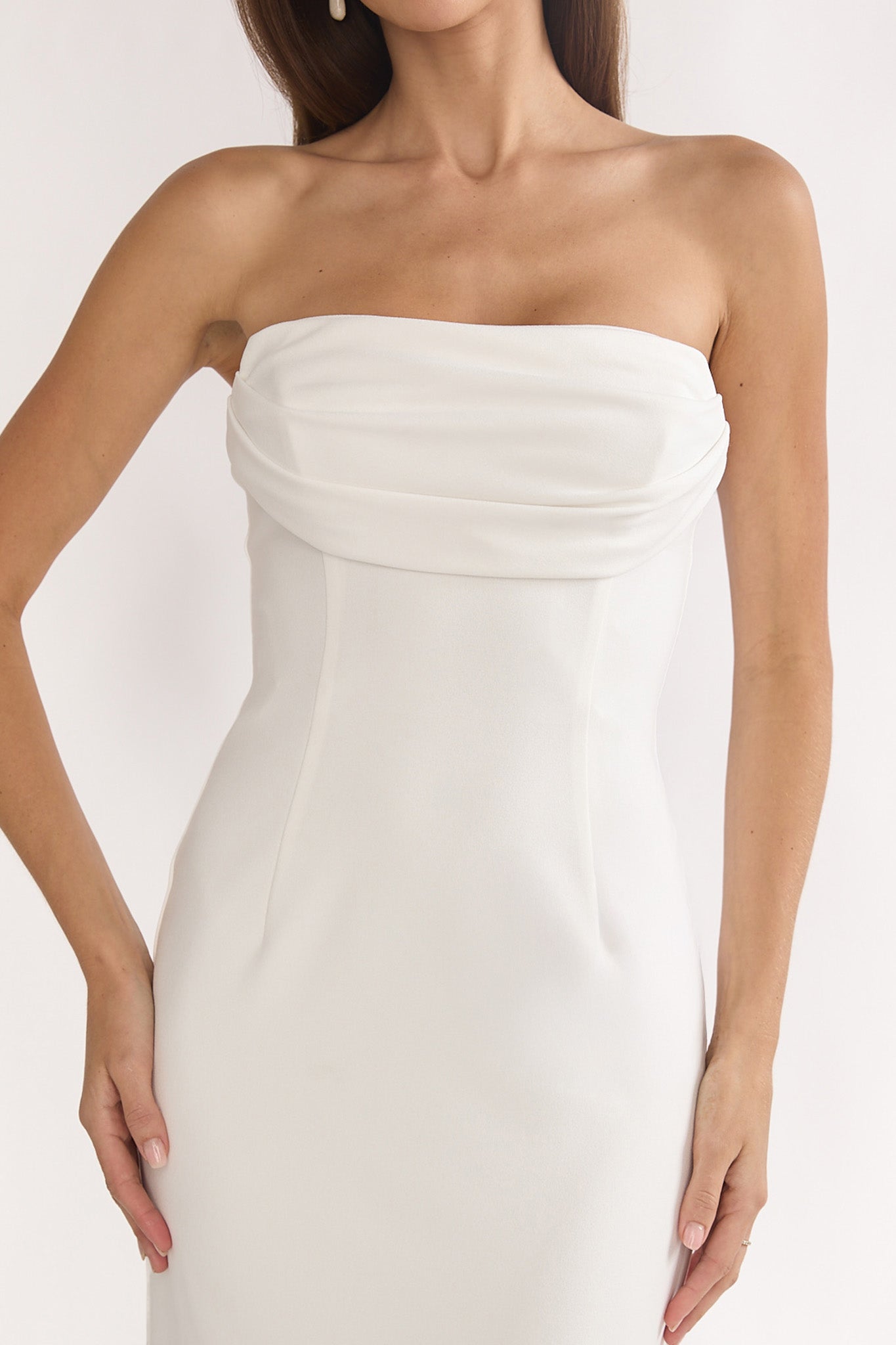 Well Versed Strapless Pleat Bust Maxi Dress White