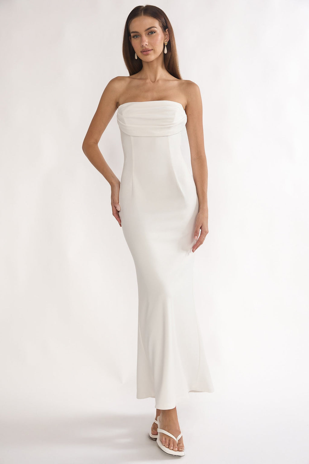 Well Versed Strapless Pleat Bust Maxi Dress White